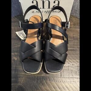 a.n.a Eloise Wedge Espadrille Sandals Womens 6M Black New